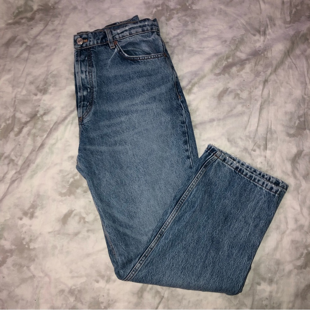 Zara High Waisted Button Fly Straight Leg Jeans